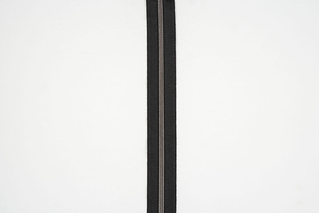 Zipper by the Yard - Black with Gun Metal - 1 Yard & 3 Pulls