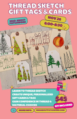 Thread Sketch Applique Tag and Card Class