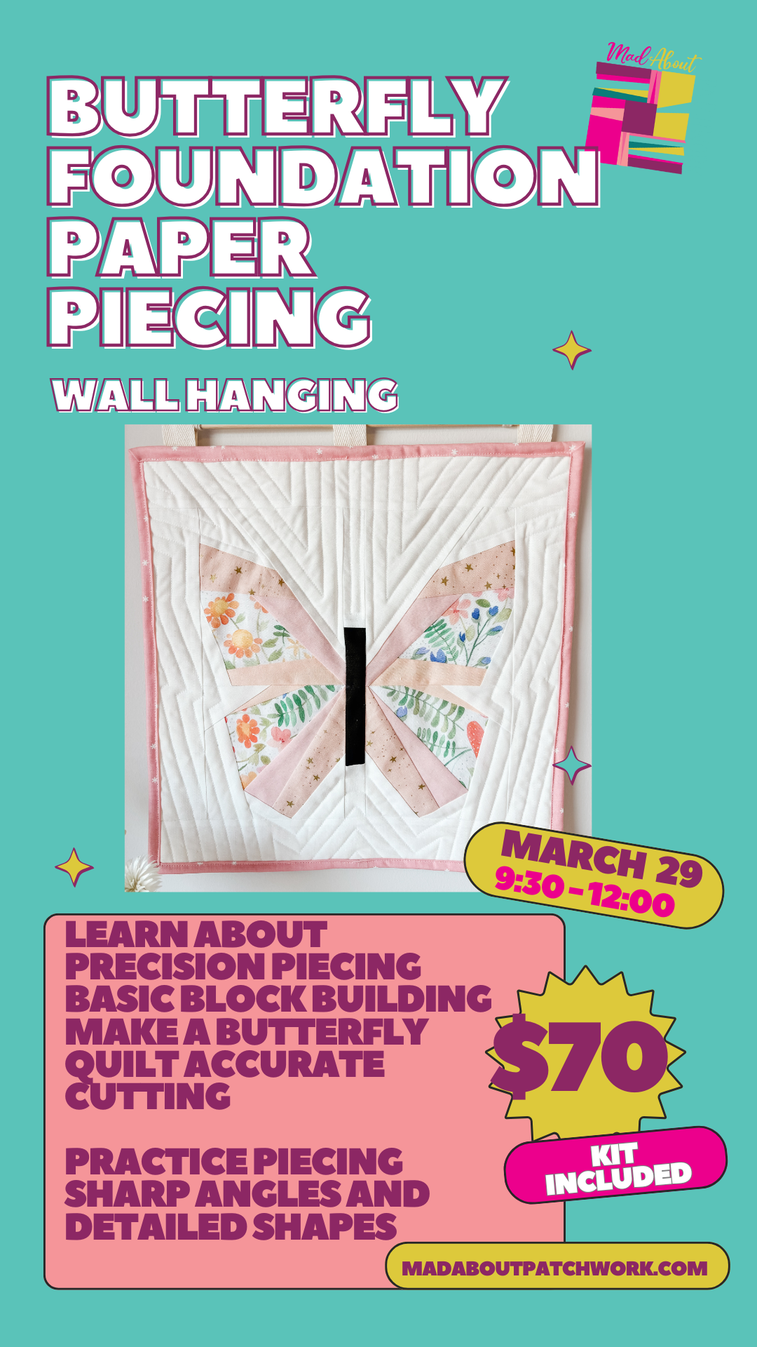 Butterfly Wall Hanging - Beginner FPP (Foundation Paper Piecing)