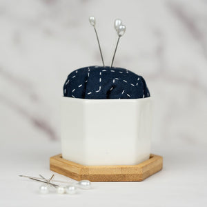 Pin Cushion - White + Wood Hex