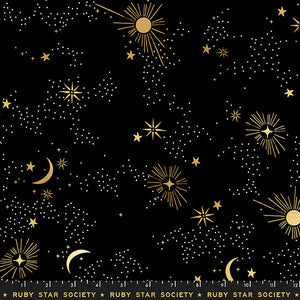 Cosmos in Black Sateen WIDEBACK 108" by Ruby Star Society for Moda