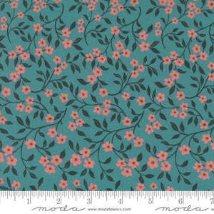 Sagewood Dogwood in Teal for Sagewood by Crystal manning for Moda