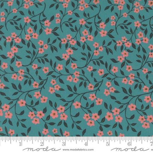 Sagewood Dogwood in Teal for Sagewood by Crystal manning for Moda