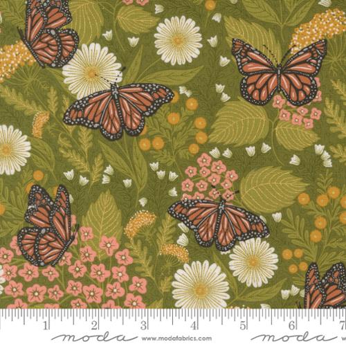 Summer Butterfly in Metallic Ivy for Bee Garden by Gingiber for Moda