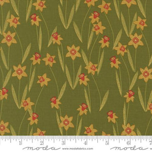 Darling Daffodils in Metallic Ivy for Bee Garden by Gingiber for Moda