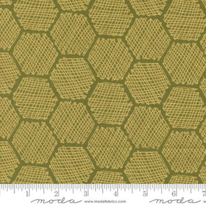 Honeycomb in Metallic Ivy for Bee Garden by Gingiber for Moda