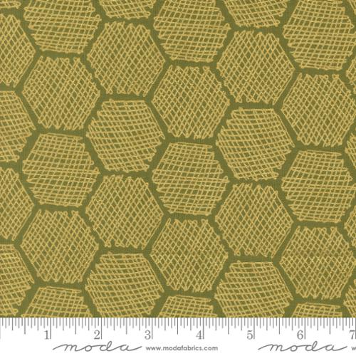 Honeycomb in Metallic Ivy for Bee Garden by Gingiber for Moda