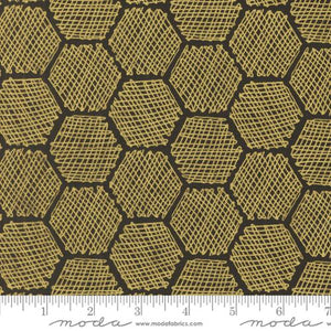 Honeycomb in Metallic Black for Bee Garden by Gingiber for Moda