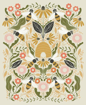 Bee Garden Panel 36 x 44" by Gingiber for Moda