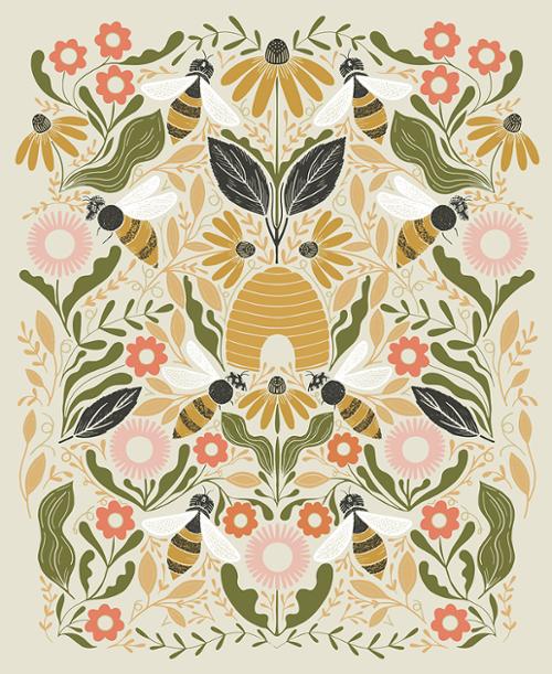 Bee Garden Panel 36 x 44" by Gingiber for Moda