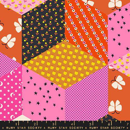 Tumbling Blocks Patchwork in Lucky Pink for Ooh Lucky Lucky by Alexia Marchelle Abegg of Ruby Star Socity for Moda Fabrics