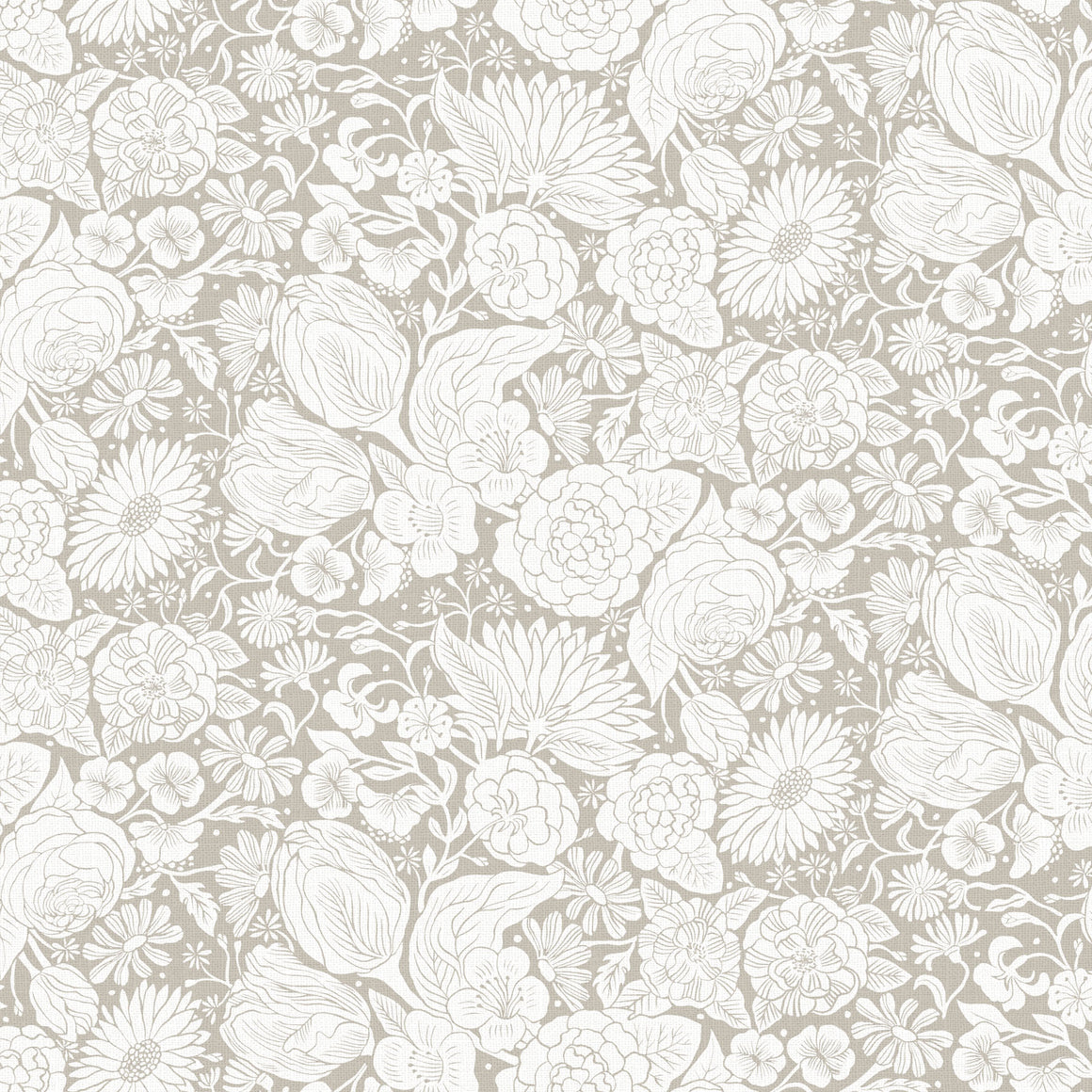 Floral in White for Folktale Canvas Linen for FIGO Fabrics