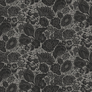 Floral in Black for Folktale Canvas Linen for FIGO Fabrics