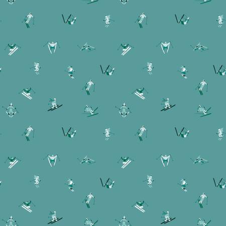 Skiers Teal in for Ski Hill by Riley Blake Designs