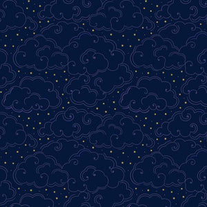 Celestial Clouds Midnight Gold Metallic for Lewis and Irene fabrics