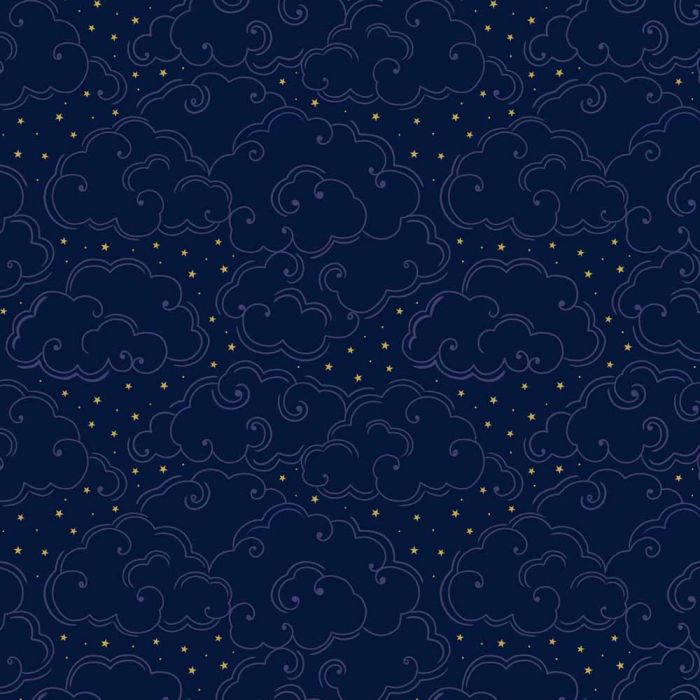 Celestial Clouds Midnight Gold Metallic for Lewis and Irene fabrics