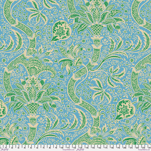 Indian - Aqua,  by Kaffe Fassett x The Original Morris & Co. for Free Spirit Fabrics