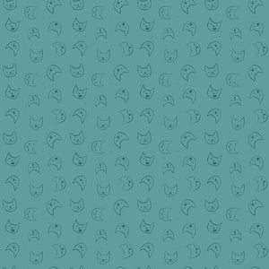 Emoti Cats in Teal  in Ice for Lazy Sunday for Dear Stella Fabrics