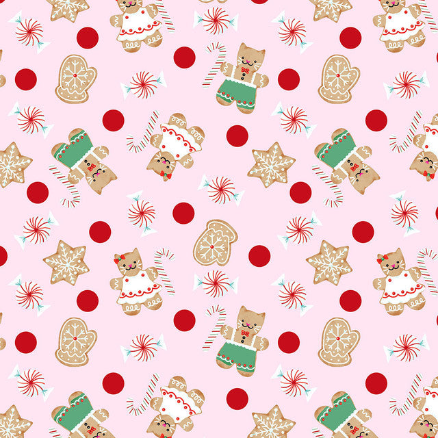 Pammie Jane Gingerbread Pink  for Festive Cat for Dear Stella Fabrics