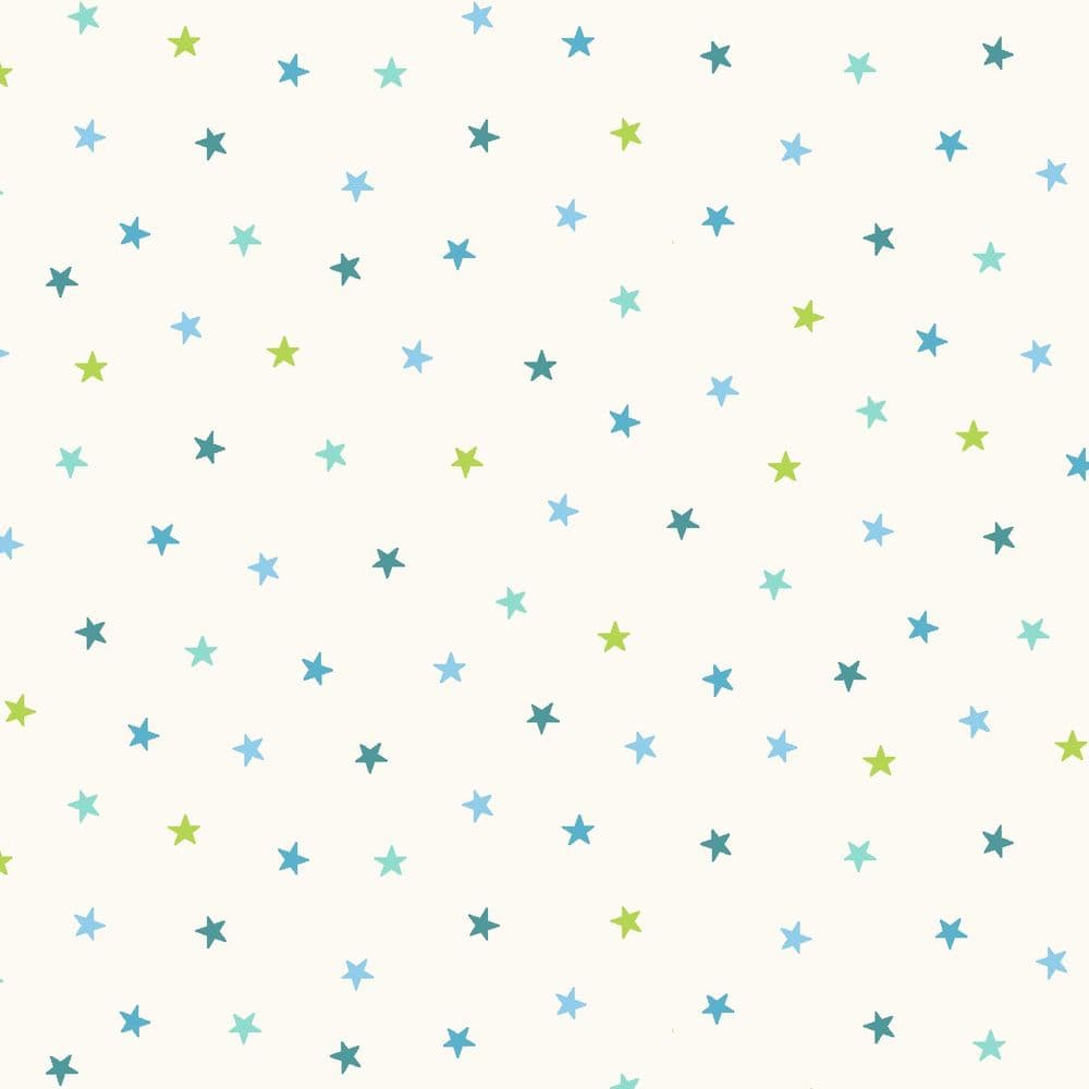 Blue & Green Stars on White from In the Jungle by Makower for Andover Fabrics